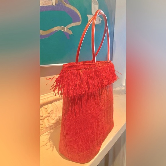 Bright Orange Raffia Fringed Handbag, Y2K, Mossimo - Picture 2 of 6